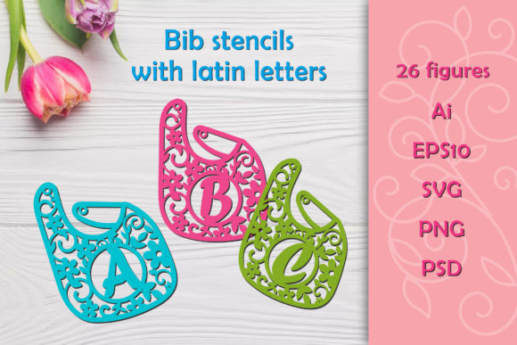 Bib Stencils with Latin Letters. SVG